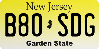 NJ license plate B80SDG