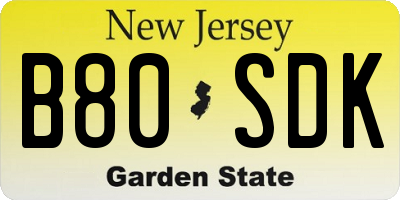 NJ license plate B80SDK