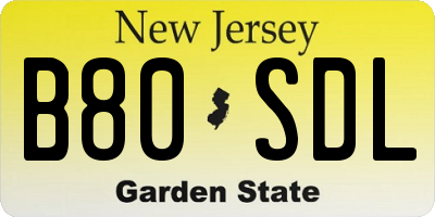 NJ license plate B80SDL