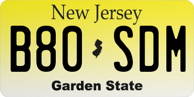 NJ license plate B80SDM