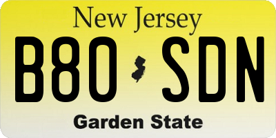 NJ license plate B80SDN