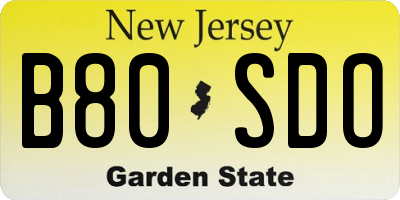 NJ license plate B80SDO
