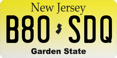 NJ license plate B80SDQ