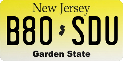 NJ license plate B80SDU