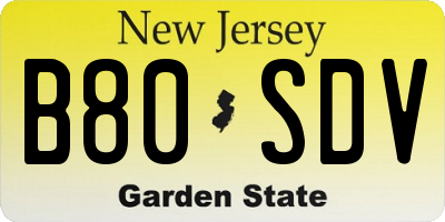 NJ license plate B80SDV