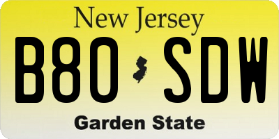 NJ license plate B80SDW