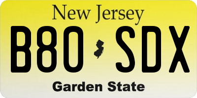 NJ license plate B80SDX