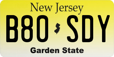 NJ license plate B80SDY