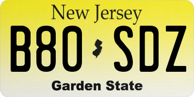 NJ license plate B80SDZ