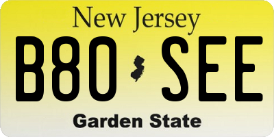 NJ license plate B80SEE