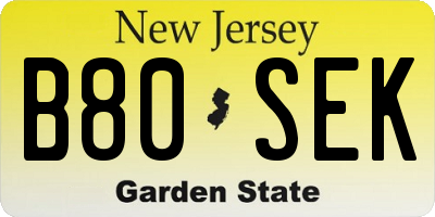 NJ license plate B80SEK