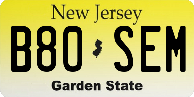 NJ license plate B80SEM