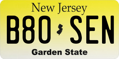 NJ license plate B80SEN