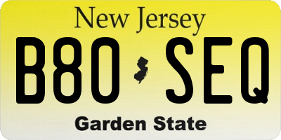 NJ license plate B80SEQ