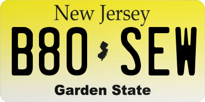 NJ license plate B80SEW