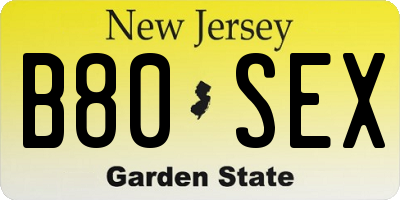 NJ license plate B80SEX