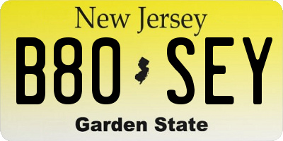 NJ license plate B80SEY