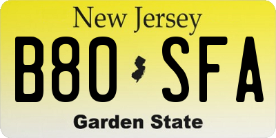 NJ license plate B80SFA