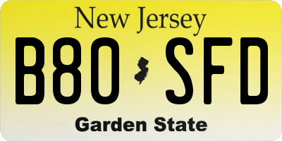 NJ license plate B80SFD