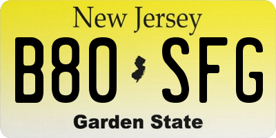 NJ license plate B80SFG