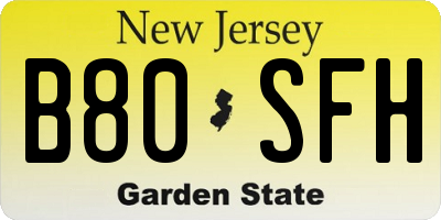 NJ license plate B80SFH