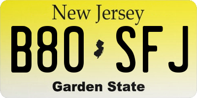 NJ license plate B80SFJ