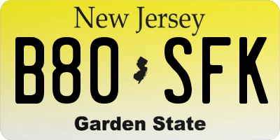 NJ license plate B80SFK
