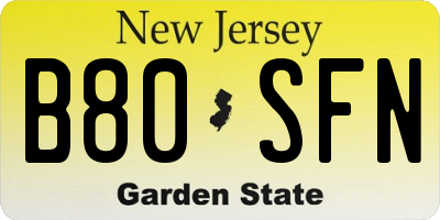 NJ license plate B80SFN