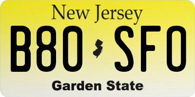 NJ license plate B80SFO