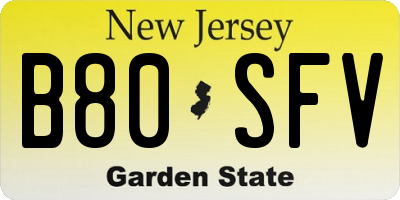 NJ license plate B80SFV