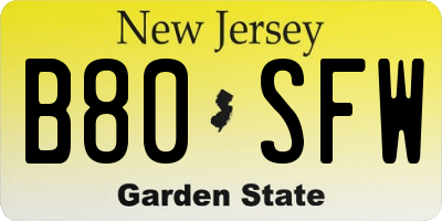 NJ license plate B80SFW