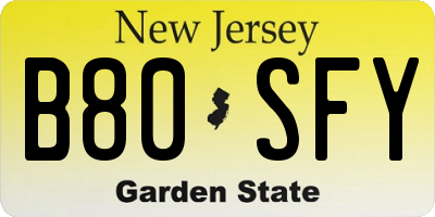 NJ license plate B80SFY