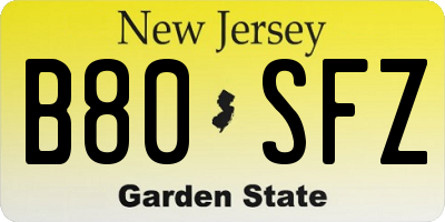 NJ license plate B80SFZ