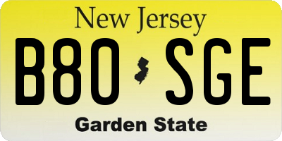 NJ license plate B80SGE