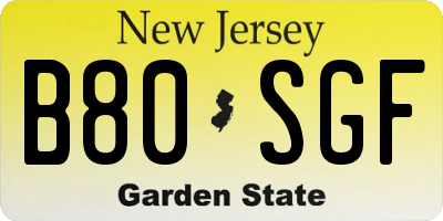 NJ license plate B80SGF