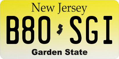 NJ license plate B80SGI