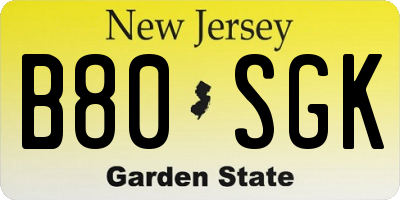 NJ license plate B80SGK