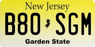 NJ license plate B80SGM