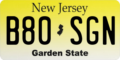NJ license plate B80SGN