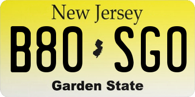 NJ license plate B80SGO