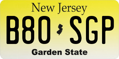 NJ license plate B80SGP