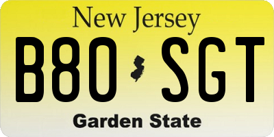 NJ license plate B80SGT