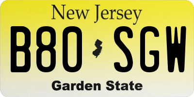 NJ license plate B80SGW