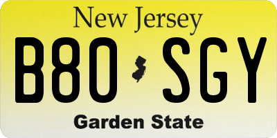 NJ license plate B80SGY