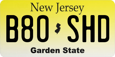NJ license plate B80SHD