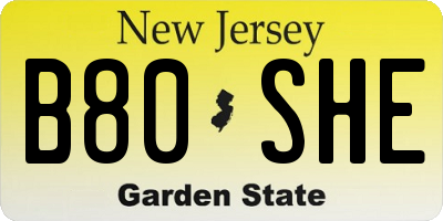 NJ license plate B80SHE