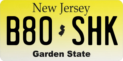 NJ license plate B80SHK