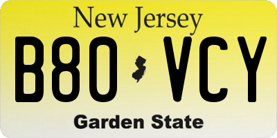 NJ license plate B80VCY