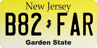 NJ license plate B82FAR