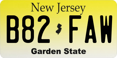 NJ license plate B82FAW